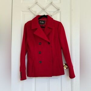 Guess Red Wool Blend Double-Breasted Peacoat Size M